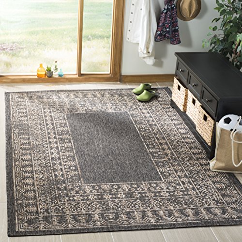 SAFAVIEH Washable Rug Outdoor Courtyard Collection - 5'3" x 7'7", Black & Natural, Non-Shedding & Easy Cleaning, Ideal for Patio, Backyard, Mudroom (CY8482-37321)