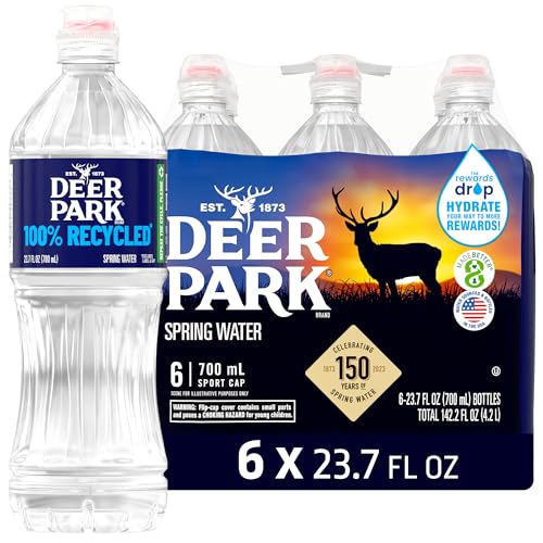 Deer Park Spring Water, 6 Pack - Crisp Refreshing Taste - 23.7 Fl Oz Sports Bottle with Flip Cap