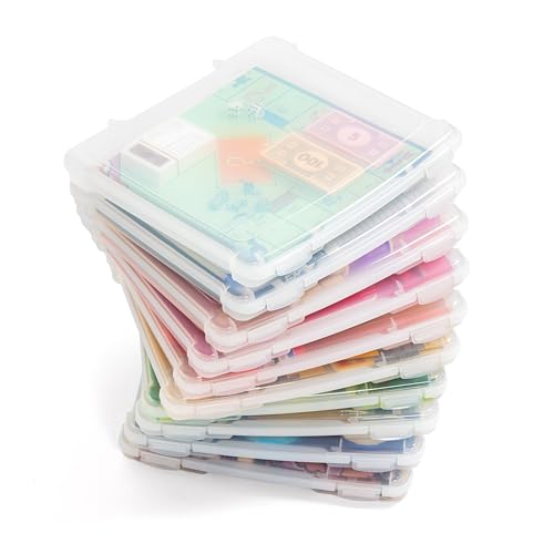 IRIS USA Board Game Storage Craft Organizer Box with Snap-Tight Latch Lid, 10-Pack Portable Plastic Case Bin for Puzzles