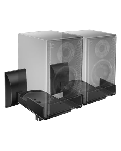 WALI Speaker Wall Mounts, Dual Side Clamping Bookshelf Mounting Bracket for Large Surrounding Sound Speakers, Hold up to 55 lbs. (SWM201), 1 Pair, Black