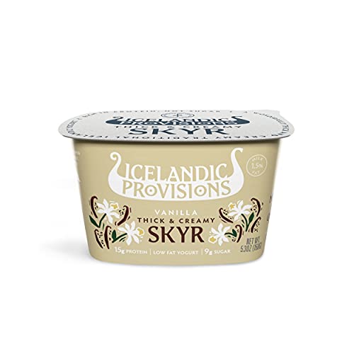 Icelandic Provisions 5.3oz Traditional Skyr Yogurt, Vanilla, Icelandic Cultured Dairy Product With 15g Protein/Serving | Thick & Creamy Texture | More Protein & Less Sugar Than Yogurt