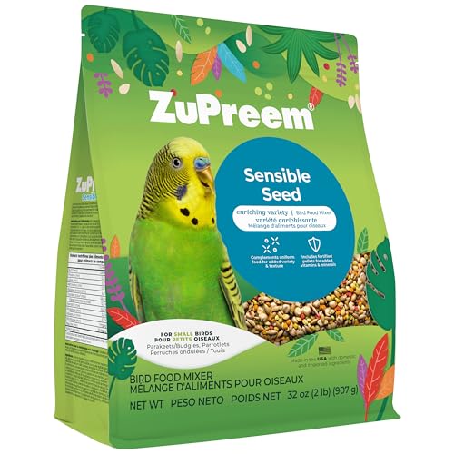 ZuPreem Sensible Seed Bird Food, Parakeet, Budgie, Parrotlet, Dove, Seed and Pellet Blend for Small Birds, Food Mixer Topper, Enriching Variety, Made in USA, Parakeet Seeds (S, 2 lbs)