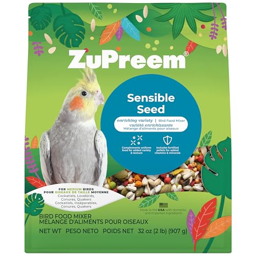 ZuPreem Sensible Seed Bird Food, Cockatiel, Lovebird, Quaker, Small Conure, Seed and Pellet Blend for Medium Birds, Food Mixer Topper, Enriching Variety, Made in the USA, (M, 2 lbs)