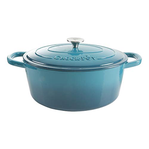 Crock-Pot Artisan 7-Quart Oval Enameled Cast Iron Dutch Oven – Teal Ombre, Durable Cookware for Slow Cooking, Roasting