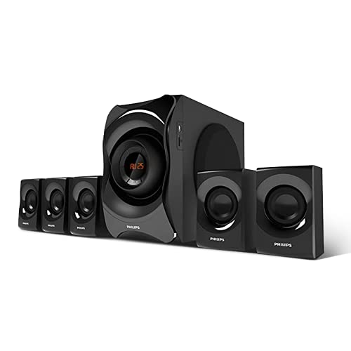 Philips Audio SPA8000B/94 5.1 Channel 120W Multimedia Speaker System with Bluetooth Connectivity, 5X15W Satellite Speakers, USB, LED Display, Robust D