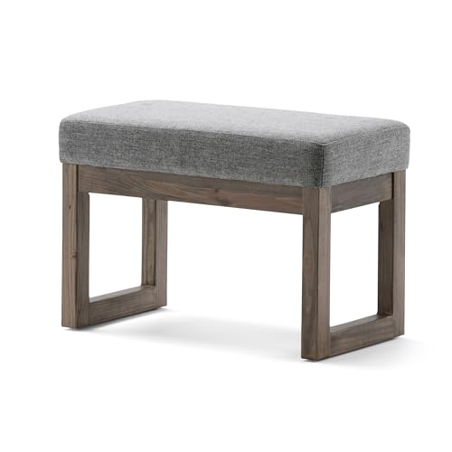 SIMPLIHOME Milltown Small Ottoman Bench - 27 inch Wide Upholstered Linen Look Fabric Rectangle Footstool Ottoman in Grey