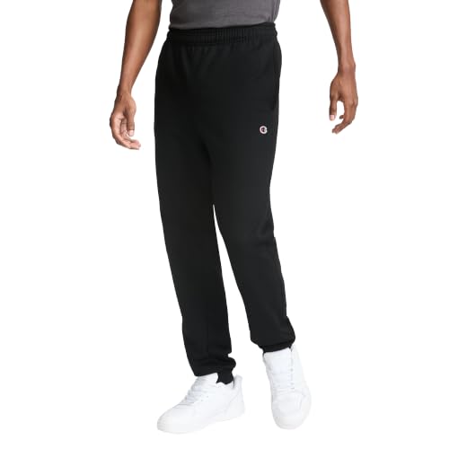 Champion Calças de moletom masculinas, lã, joggers, confortáveis para homens (regular ou grande e alto), Preto - Logotipo C Patch, XGG