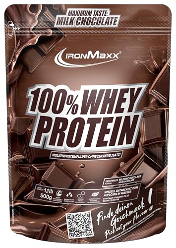 (-48%) IronMaxx 100% Whey Protein Pulver - Milchschokolade 500g Beutel | zuckerreduziertes, wasserlösliches Eiweißpulver aus Molkenprotein | viele verschiedene Geschmacksrichtungen