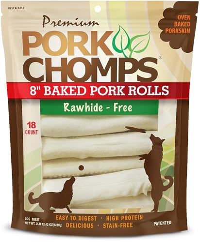 Pork Chomps Baked Pork Skin Dog Chews 8 Inch Rolls 18 Count Pack Of 1
