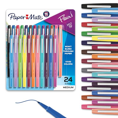 Paper Mate Flair Felt Tip Pens Medium Point Assorted Colors 24 Count