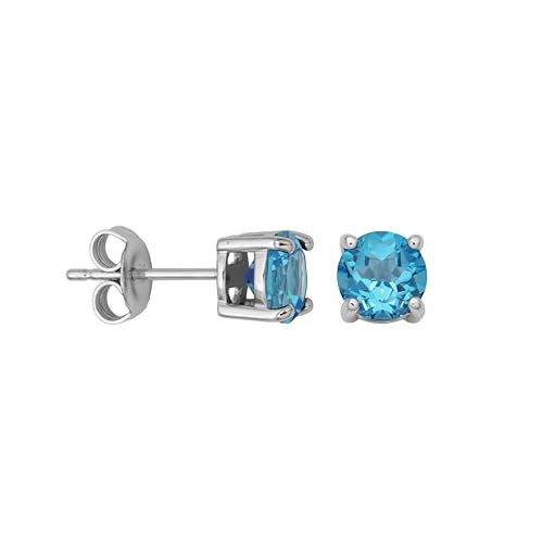 Amazon Essentials Sterling Silver Round Swiss Blue Topaz Birthstone Stud Earrings (December) (previously Amazon Collection)