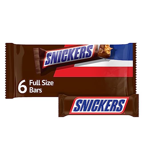 SNICKERS NFL Football Full Size Chocolate Candy Bars, Caramel Chocolate for Parties, Tailgating, or Game Day Snacks, 11.16 oz Bag (Pack of 6)