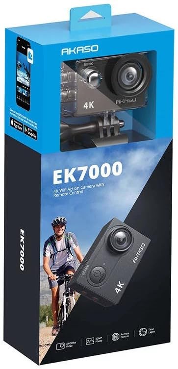AKASO EK7000 4K30FPS 20MP WiFi Action Camera with EIS Ultra HD 131FT Waterproof Underwater Camera Remote Control 4X Zoom Support External Microphone Black