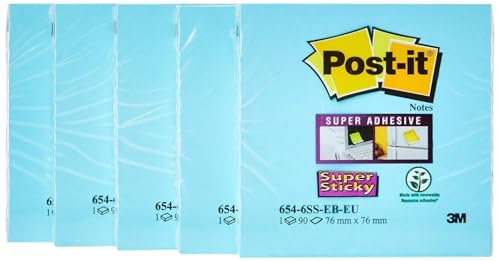 (-37%) Post-it Super Sticky Notes, 6 Blöcke (540 Blatt), 76 mm x 76 mm, Blau