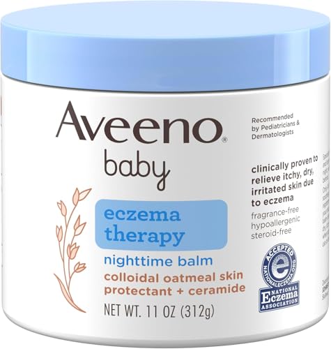 Aveeno Baby Eczema Therapy Nighttime Body Balm, Moisturizing Eczema Treatment, Ceramides, Triple Oat Complex, Soothes Dry, Itchy Skin, Hypoallergenic, Fragrance & Steroid Free, 11oz