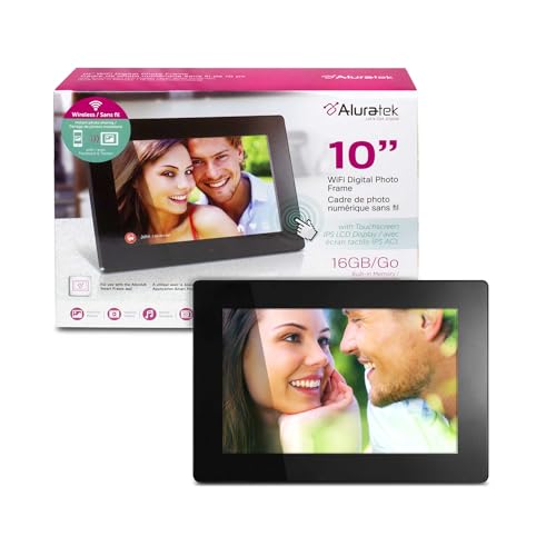 Aluratek 10" WIFI Digital Photo Frame w/ Touchscreen IPS Display, 32GB Mem, 1280 x 800 Res, Easy Setup to Share Photo/Video Wirelessly from Anywhere - AWDMPF110F