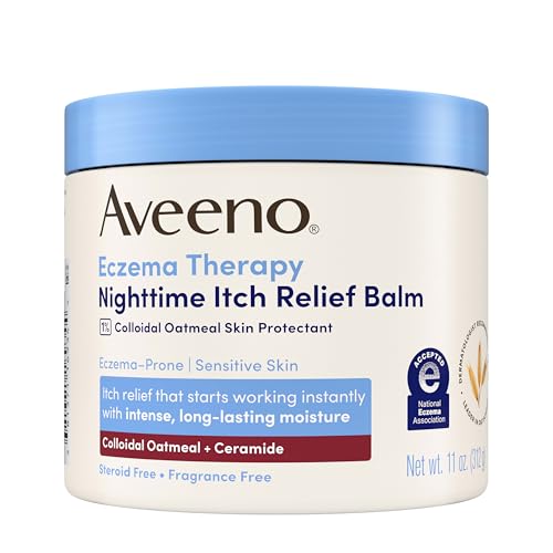 Aveeno Eczema Therapy Nighttime Itch Relief Balm, Eczema Cream for Body, Moisturizing Colloidal Oatmeal & Ceramide Formula, Fragrance Free, Soothing Dry Itchy Skin, 11 fl oz