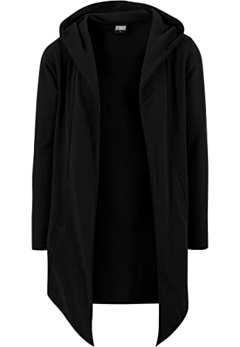 (-34%) Urban Classics Herren Long Hooded Open Edge Cardigan – Langer Kapuzen Cardigan aus Baumwolle im Loose Fit, offener Schnitt mit offenen Kanten für Streetwear & Freizeit,Schwarz,S