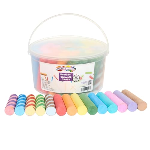 Colorations Sidewalk Chalk – 50pc 4” x 1” Washable, Bright Colored Chalk Set – Fun Kid Art Colors & Patterns – Draw on Classroom Chalkboard or Outdoor Playground – Jumbo Bulk
