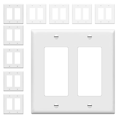 Enerlites 8832-W 2-Gang Decorator/GFCI Rocker Wall Plate, Standard Size, Unbreakable Polycarbonate, White, 10 Pack