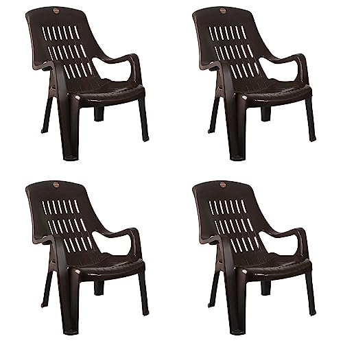 Cello Comfort Sit Set of 4 Chairs (Ice Brown) | Strong and Durable | Easy to Clean | Chair for Living Room, Bed Room, Kitchen, Office Room, Outdoor | 