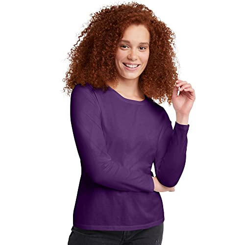 Hanes Women's Originals Long Sleeve Cotton T-Shirt, Lightweight Crewneck Tee, Modern Fit