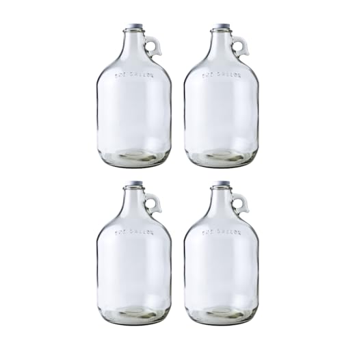 Fastrack 4-Pack 1 Gallon Glass Jug Set (128 oz) w/ White Metal Caps | Multipurpose 1 Gallon Jug, & Detergent Dispenser for Laundry, Glass Jar for Liquids, Water & Juice