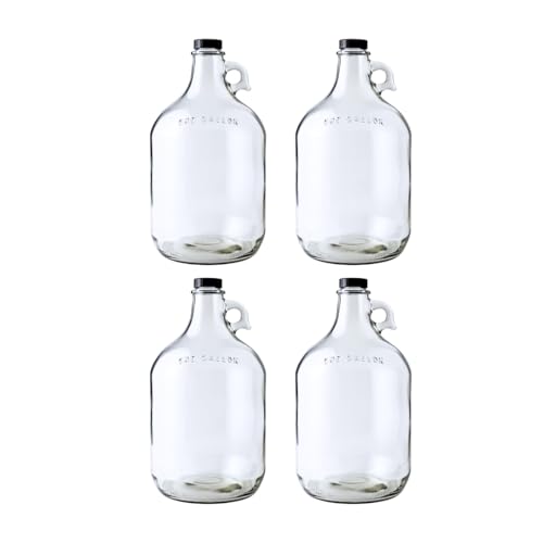 Fastrack 4-Pack 1 Gallon Glass Jug Set (128 oz) w/ Polyseal Caps | Multipurpose 1 Gallon Jug, & Detergent Dispenser for Laundry, Glass Jar for Liquids, Water & Juice