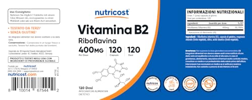 Nutricost Vitamin B2 (Riboflavin) 400mg, 120 Capsules - Gluten Free, Non-GMO
