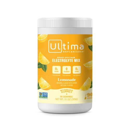 Ultima Replenisher Daily Electrolyte Powder Drink Mix – Sugar Free – Lemonade, 90 Servings – Hydration Powder with 6 Key Electrolytes and Trace Minerals – Keto Friendly, Vegan, Non-GMO