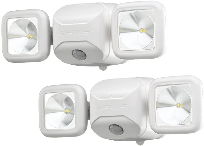Beams MB3000 High Performance 500 Lumen Wireless Battery Powered Motion Sensing LED Dual Head Security Spotlight, White, 2-Pack