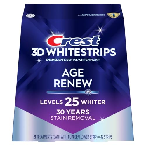 Crest 3D Whitestrips Age Renew – Teeth Whitening Kit, 21 Treatments, Each with 1 Upper/1Lower, 42 Strips – Crest 3DW