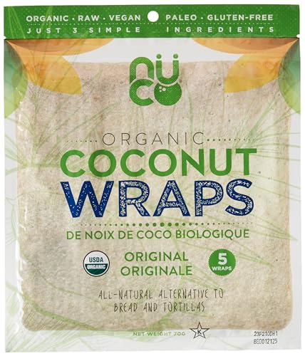 NUCO Certified ORGANIC Paleo Gluten Free Vegan Coconut Wraps, 5 Count (One Pack of Five Wraps)