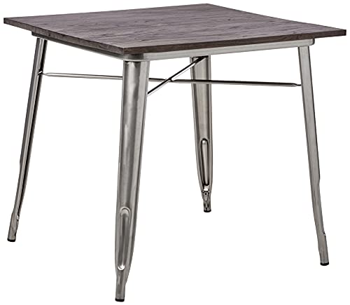 DHP Fusion Metal Square Dining Table with Wood Table Top A space-saving industrial design table,