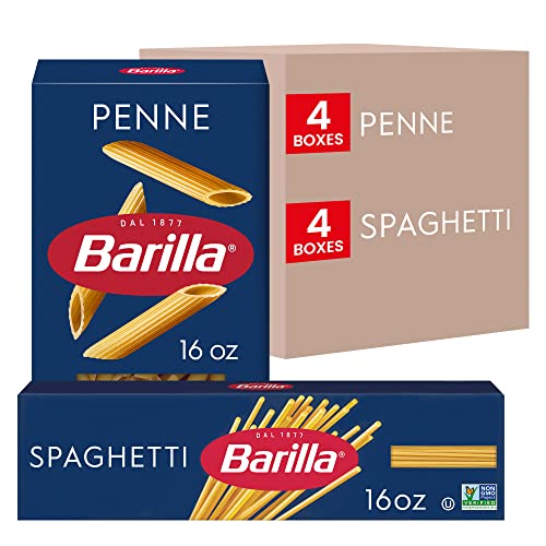 Barilla Penne & Spaghetti Pasta Variety Pack, 16 oz. Boxes (Pack of 8) - Non-GMO, Made with Durum Wheat Semolina - Kosher Certified