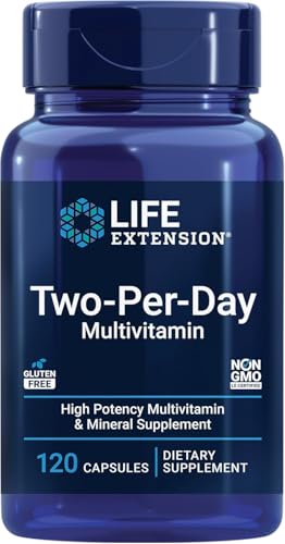 Life Extension Two-Per-Day Multivitamin, Vitamins B, C, D, zinc, Packed with Over 25 Vitamins, Minerals & extracts, Two-Month Supply, Non-GMO, Gluten-Free, 120 Capsules