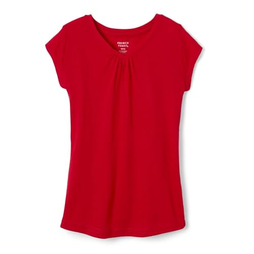 French Toast girls Short Sleeve V-neck T-shirt Tee T Shirt, Red, 8 US