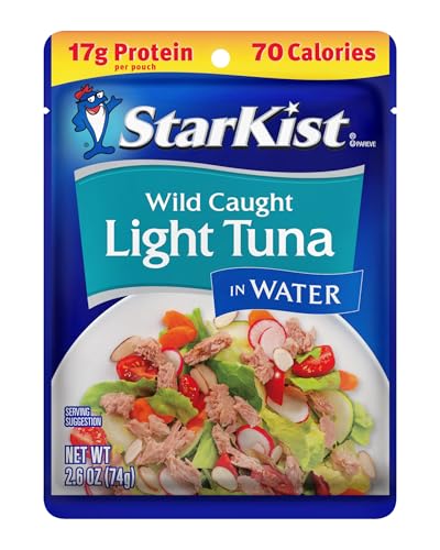 StarKist Chunk Light Tuna in Water, 2.6 oz Pouch (1 Pack) Ready to Eat Wild Caught Tuna, 17g Protein, 70 Calories Per Serving, Gluten Free, Soy Free, Kosher, Perfect for Salads, Keto Meals and Snacks