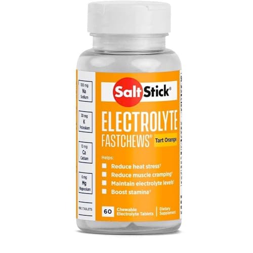SaltStick Electrolyte FastChews - 60 Orange Chewable Electrolyte Tablets - Salt Tablets for Runners, Sports Nutrition, Electrolyte Chews - 60 Count Bottle
