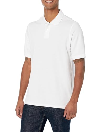 Amazon Essentials Men's Regular-Fit Cotton Pique Polo Shirt (Available in Big & Tall), White, Small