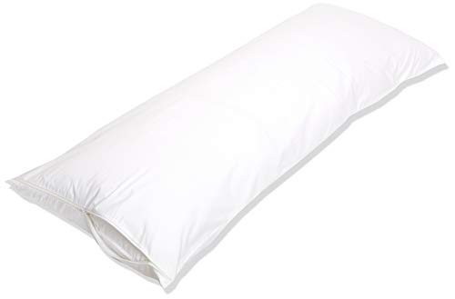 Amazon Basics Body Pillow Pillowcase with Zipper, 100% Cotton Hypoallergenic, Pillow Protector, White (55 x 21 Inches), Pillows Not Included