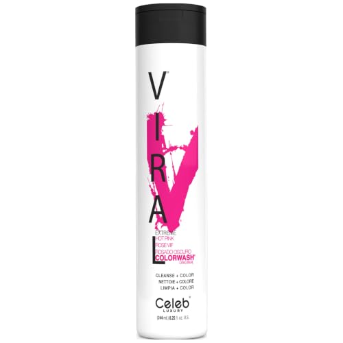 Celeb Luxury Viral Colorwash, Professional Semi-Permanent Hair Color Depositing Shampoo, Hot Pink 8.25 Fl Oz (Pack of 1)
