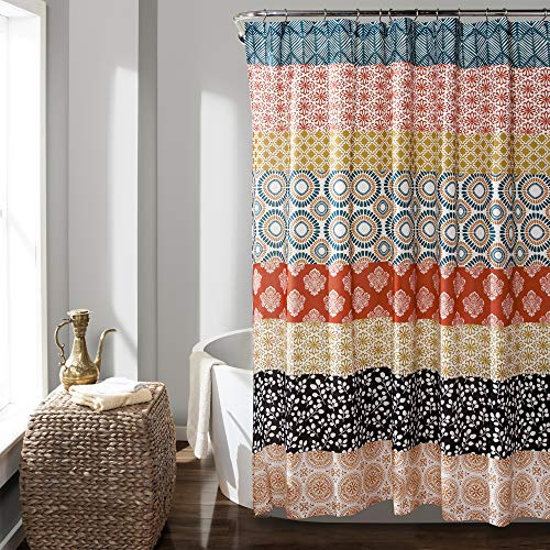 Lush Decor Bohemian Stripe Shower Curtain, 72" x 72", Turquoise & Orange
