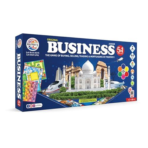 Ratna's Business Junior Coins 5 in 1 Board Game Set of Business, Snake and Ladders, Ludo, Car Rally, and Cricket Games, 2-4 Players, Perfect for Kids 
