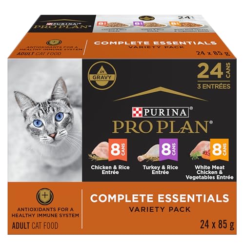Purina Pro Plan Gravy, High Protein Wet Cat Food Variety Pack, Complete Essentials Chicken and Turkey Favorites - (Pack of 24) 3 oz. Cans