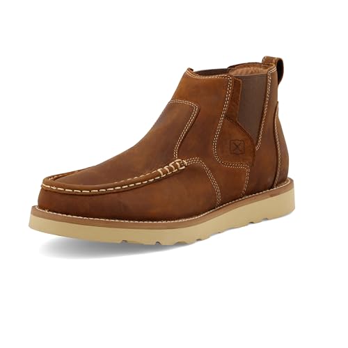 Twisted X Men's 4" Chelsea Wedge Sole Boot, Moc Toe, Oiled Saddle, 10.5 M
