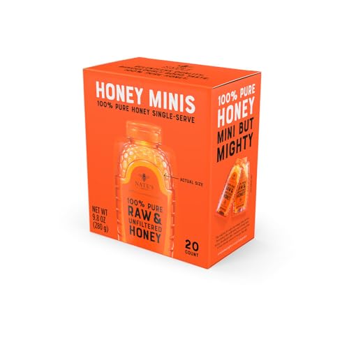 Nate's Honey Minis - Single-Serve 100% Pure, Raw & Unfiltered Honey – 0.49oz Packets, 20ct box