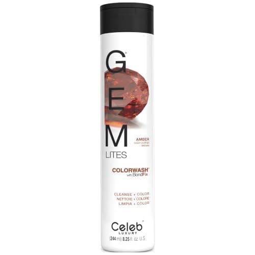 Celeb Luxury, Professional Semi-Permanent Hair Color Depositing Shampoo, Gem Lites Amber Colorwash, 8.25 Fl Oz (Pack of 1)