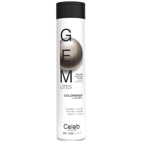 Celeb Luxury Gem Lites Colorwash, Professional Semi-Permanent Hair Color Depositing Shampoo, Brown Tahitian Pearl