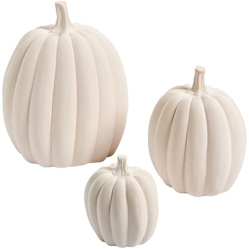 Fun Express 4" - 8 1/2" DIY Craft Decorative Ceramic Pumpkin Set - 3 Pieces - Creative Fall and Halloween Decorations